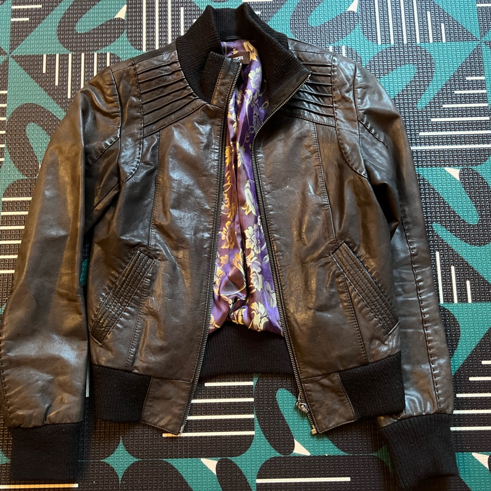 Brown leather biker-style jacket